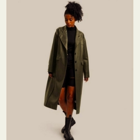 DEPT. ANONYM Jackets & Blazers - Faux Leather Trench Coat with Pinched Pleats (Olive Green) - DEPT ANONYM